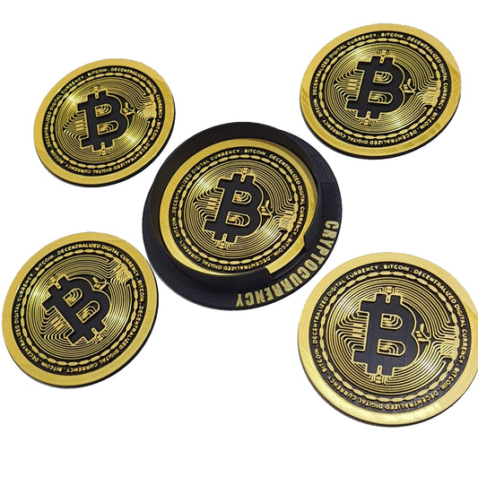 Suporte Porta Copos Exclusivo Bitcoin 5un Com Caixa Personalizada